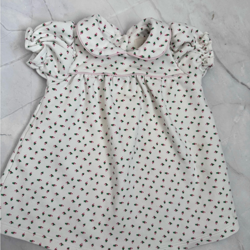 The Beaufort Bonnet company 6-12 month White Dress with Pink Floral Pattern